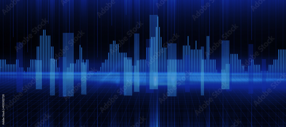 Abstract cyber wallpaper with blue lines like radio frequency on dark background