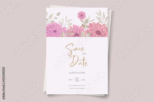 Elegant wedding invitation template with chrysanthemum flower design