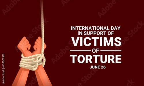 Vector illustration, hands tied with ropes, as a banner, poster or template, International Day in Support of Victims of Torture. photo