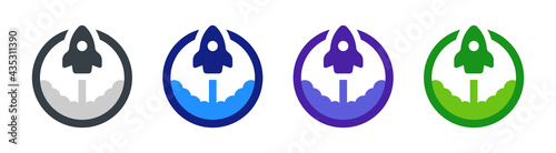 Rocket launch icon set. Startup vector illustration