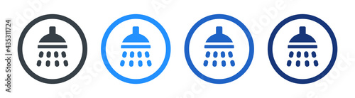 Shower head with water drops pouring vector icon