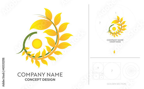 Rice farm brands or product from food company with golden ratio process concept design.