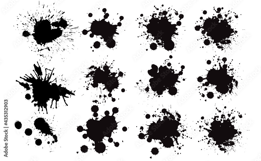 Set of ink splash spray spots blobs labels. Grunge splatters. Abstract background. Grunge text banners