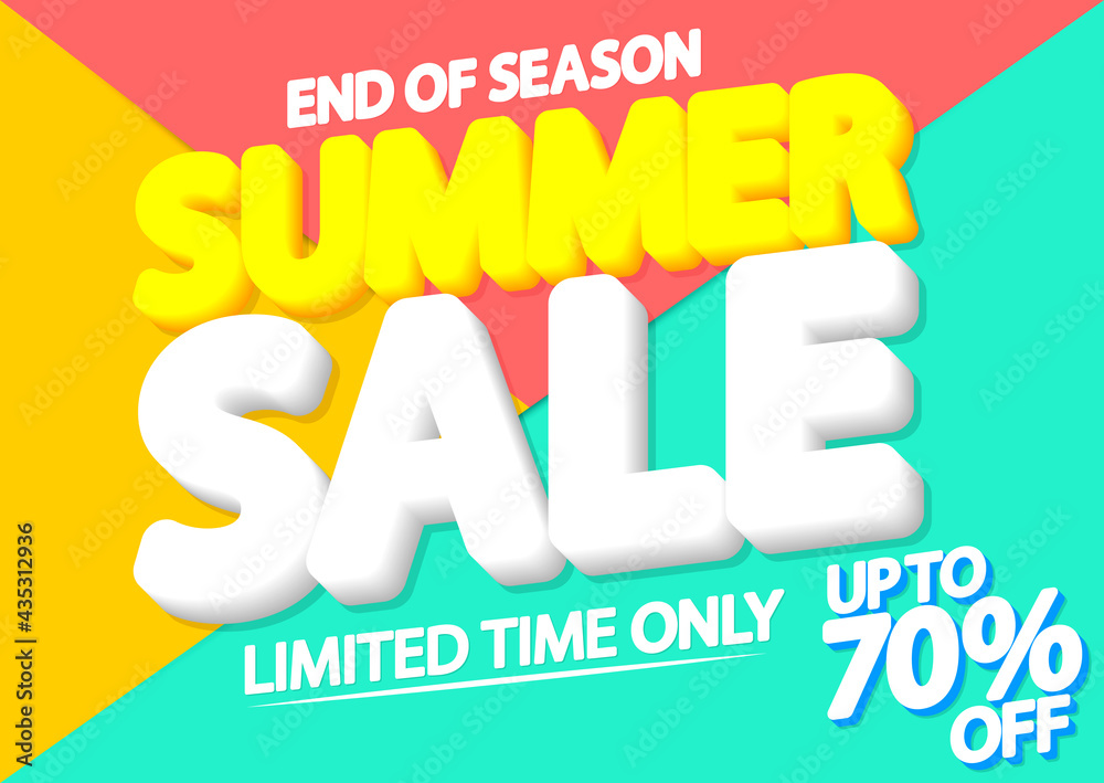 Summer Sale up to 70% off, poster design template, season best offer, discount banner, vector illustration
