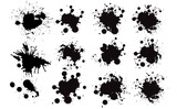 Set of ink splash spray spots blobs labels. Grunge splatters. Abstract background. Grunge text banners