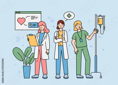 Female doctors working in the hospital. flat design style minimal vector illustration.