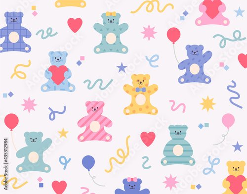 Background design of cute teddy bear pattern. Simple pattern design template.
