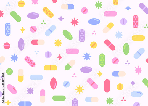 Cute colored pill pattern background design. Simple pattern design template.