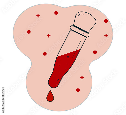 Dropper Icon vector image. Can be used for Medical concepts. With red liquid dripping