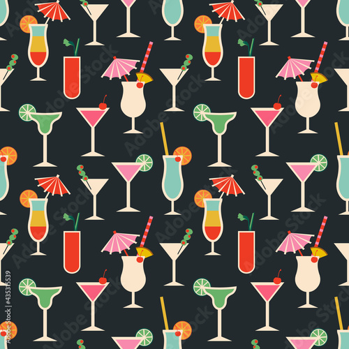 Photography Vintage Cocktail Drinks Seamless Pattern