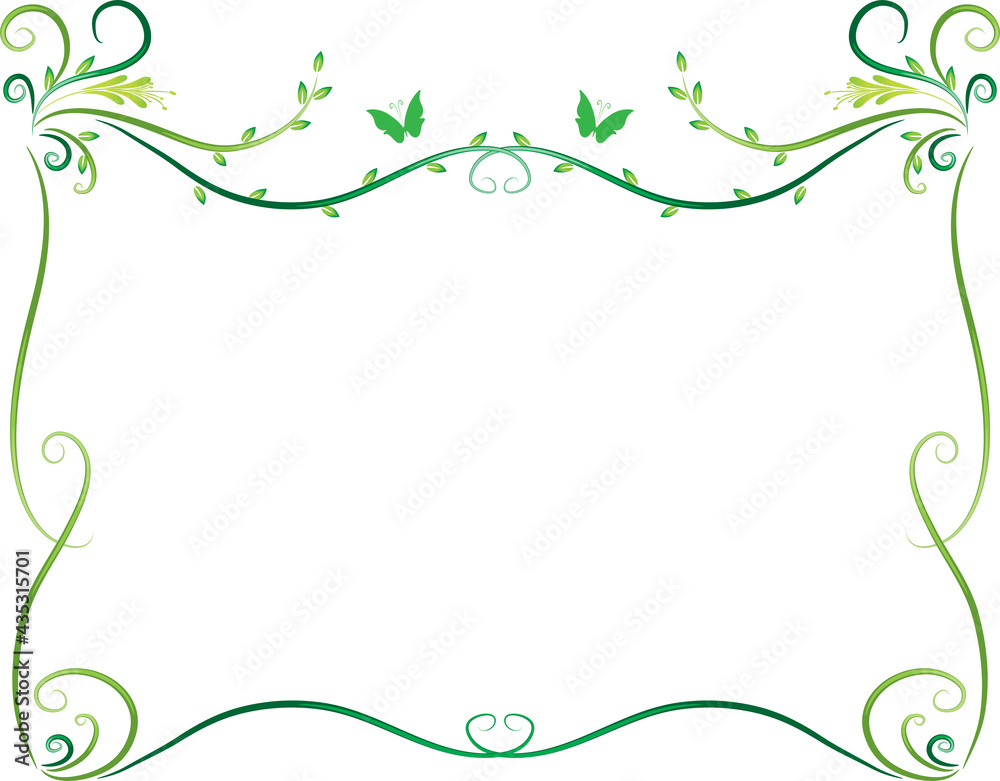 vector drawing flowers and butterfly border frame background