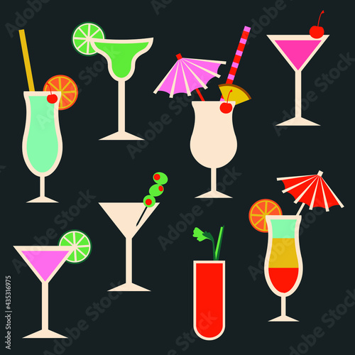 Set of Illustrated Vintage Cocktail Vectors