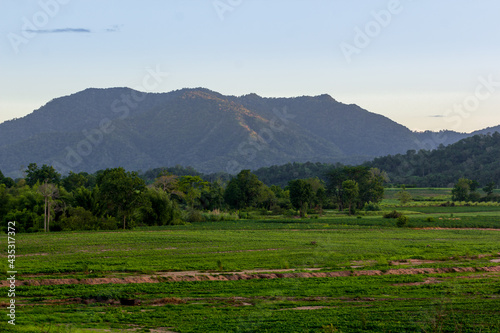Nature views of mountains, forests and sky in central Thailand.