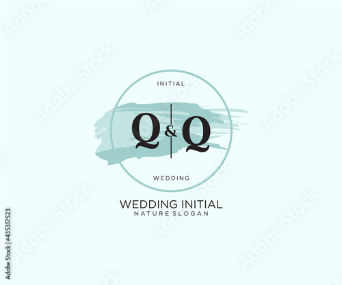 Initial QQ Letter Beauty vector initial logo, handwriting logo of initial signature, wedding, fashion, jewerly, boutique, floral and botanical with creative template for any company or business.