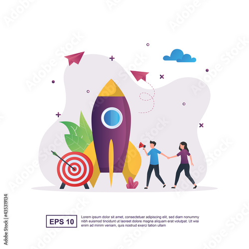 Illustration concept of start up with rockets and targets underneath.