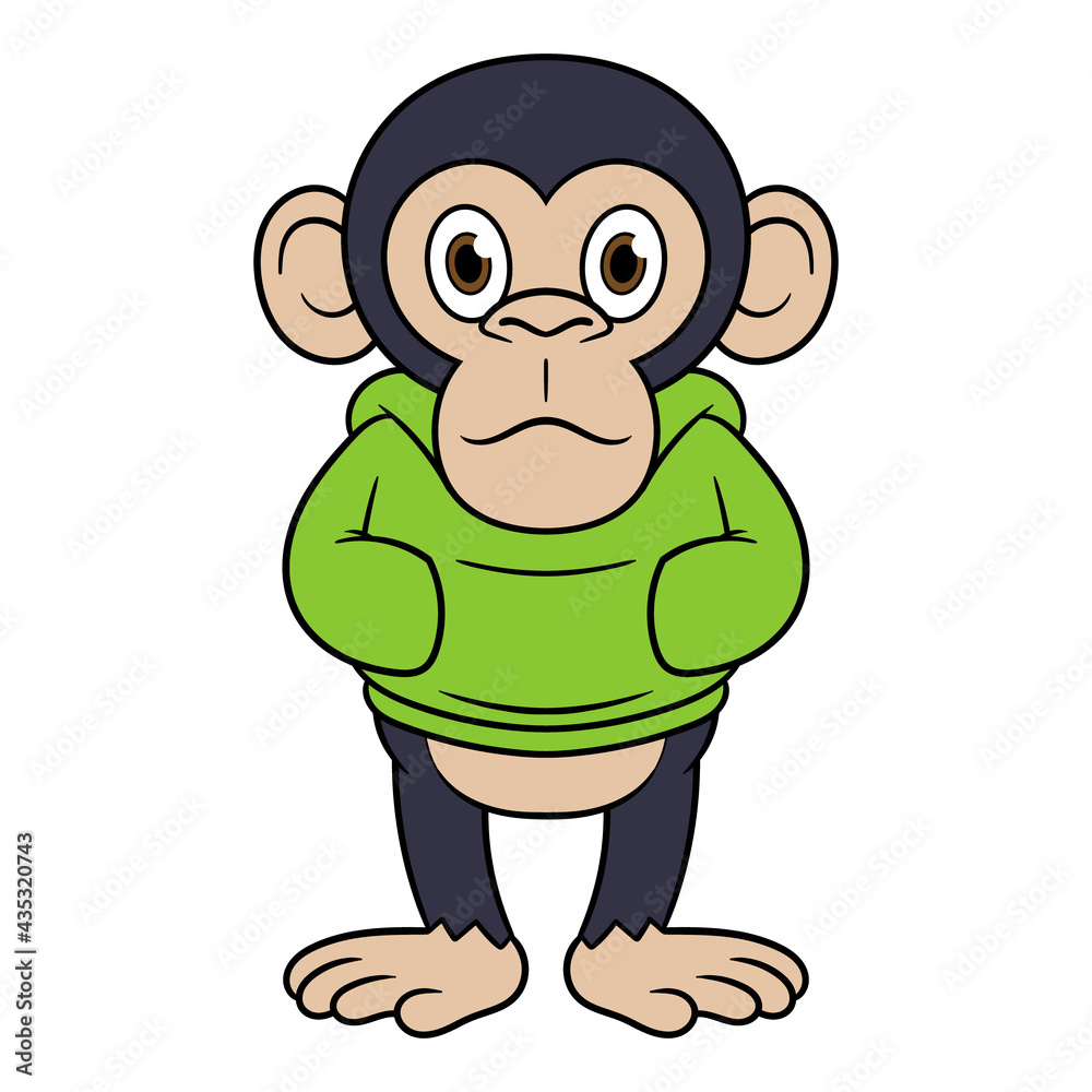 Cartoon Chimpanzee Wearing Hoodie Illustration Cartoon Chimpanzee Wearing Hoodie Illustration