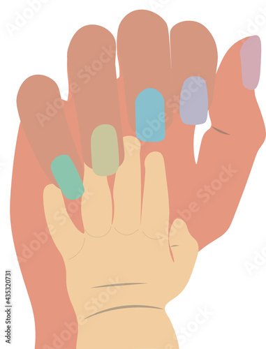 Manos. Mano de la madre sosteniendo la manito de su bebé. Fondo transparente