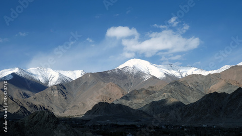 snow-covered Himalaya mountains view from the ground