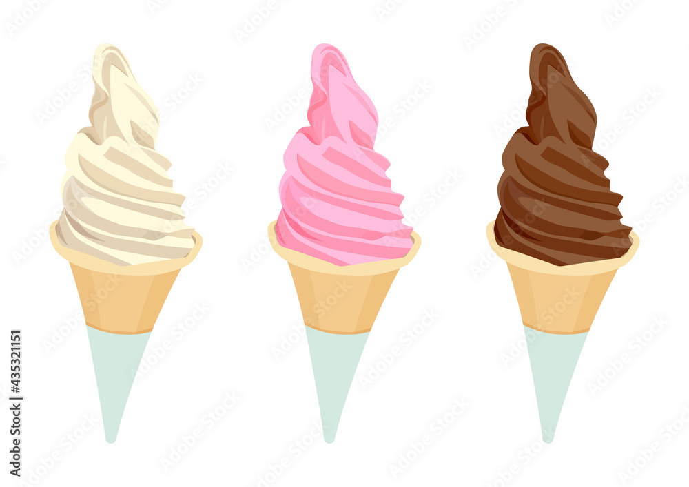 Soft serve ice cream illustration set (white background, vector, cut out)