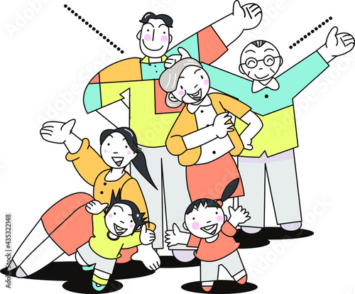 イラスト素材　シンプルな線画の家族