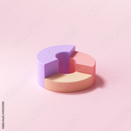 Valokuva Isometric Donut chart on pink background. 3d render illustration.