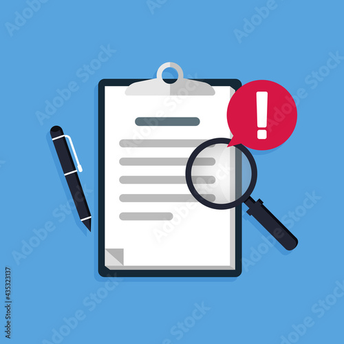 Document with red alert or error notification detected concept vector illustration. photo