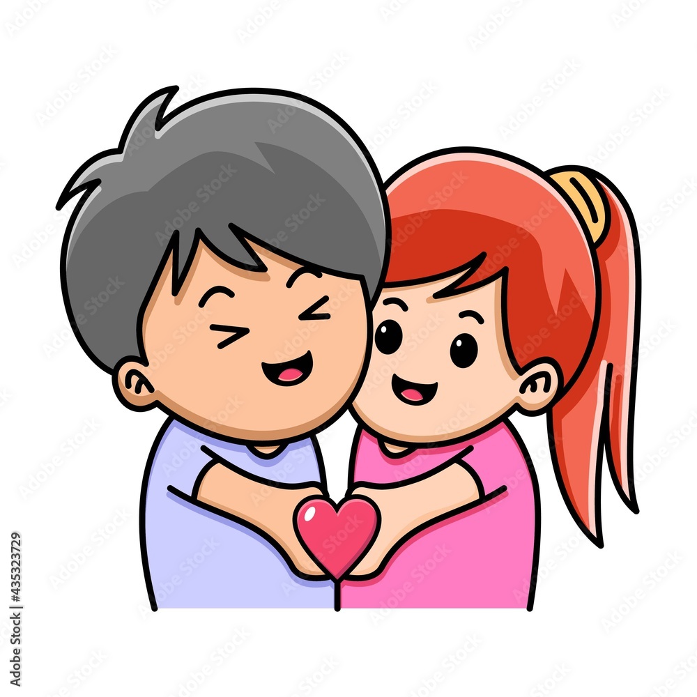 Cute couple holding love together cartoon illustration Cute couple holding love together cartoon illustration