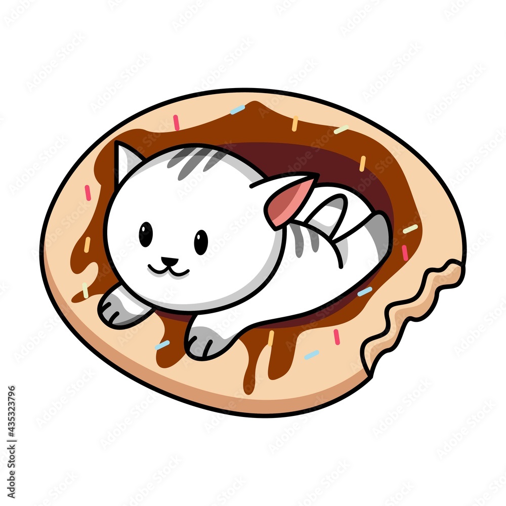 Cute cat on the doughnut cartoon illustration Cute cat on the doughnut cartoon illustration