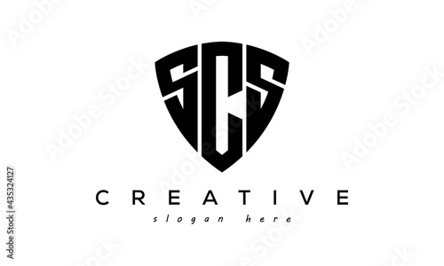 SCS letters creative logo with shield	 photo