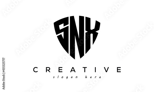 SNX letters creative logo with shield photo