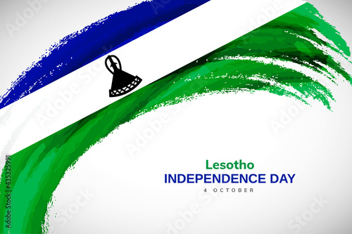Happy independence day of Lesotho with watercolor brush stroke flag background with abstract watercolor grunge brush flag