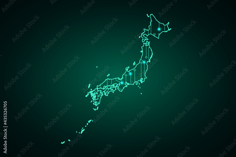 Map of Japan, network line, design sphere, dot and structure on dark background with Map Japan, Circuit board. Vector illustration. Eps 10 Map of Japan, network line, design sphere, dot and structure on dark background with Map Japan, Circuit board. Vector illustration. Eps 10