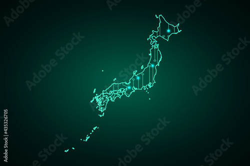 Map of Japan, network line, design sphere, dot and structure on dark background with Map Japan, Circuit board. Vector illustration. Eps 10