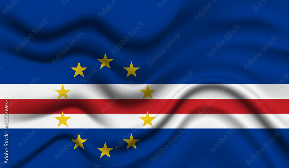 Abstract waving flag of Cape Verde with curved fabric background. Creative realistic waving flag of Cape Verde vector background Abstract waving flag of Cape Verde with curved fabric background. Creative realistic waving flag of Cape Verde vector background