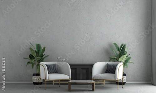 Fototapeta Naklejka Na Ścianę i Meble -  The interior design decoration and mock up furniture of cozy living room and empty concrete wall texture background, 3D rendering