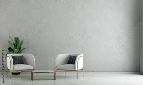 Fototapeta Naklejka Na Ścianę i Meble -  The interior design decoration and mock up furniture of minimal living room and empty concrete wall texture background, 3D rendering