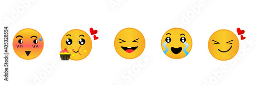 Set of Emoji. Set of Emoticon. Funny face . yummy face Shy face. Cry face. Love face-Vector