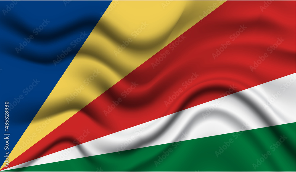 Abstract waving flag of Seychelles with curved fabric background. Creative realistic waving flag of Seychelles vector background Abstract waving flag of Seychelles with curved fabric background. Creative realistic waving flag of Seychelles vector background