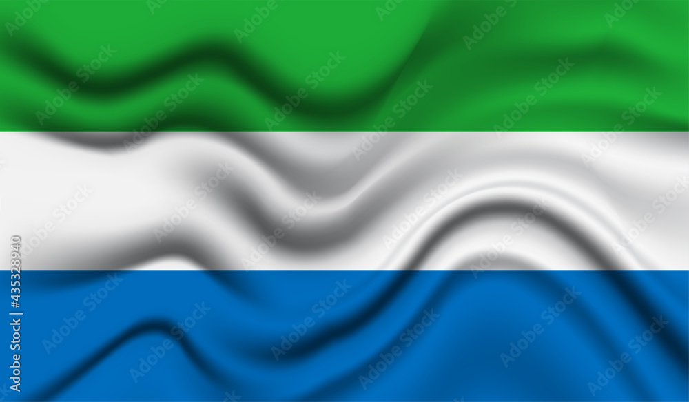 Abstract waving flag of Sierra Leone with curved fabric background. Creative realistic waving flag of Sierra Leone vector background
