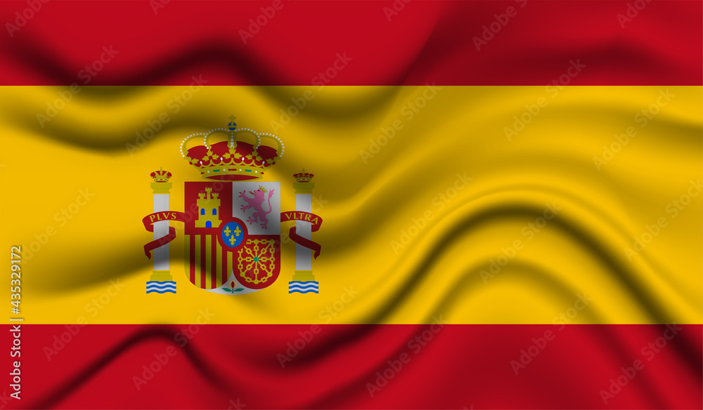 Abstract waving flag of Spain with curved fabric background. Creative realistic waving flag of Spain vector background Abstract waving flag of Spain with curved fabric background. Creative realistic waving flag of Spain vector background
