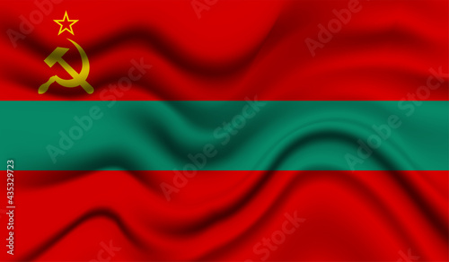 Abstract waving flag of Transnistria with curved fabric background. Creative realistic waving flag of Transnistria vector background