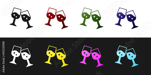 Set Glass of champagne icon isolated on black and white background. Vector