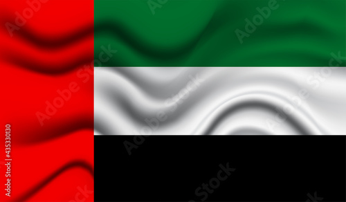 Abstract waving flag of United Arab Emirates with curved fabric background. Creative realistic waving flag of UAE vector background