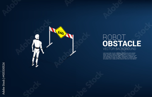 Robot standing with dead end signage . Concept of Obstacle of artificial intelligence.