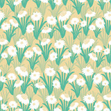 Vector white green daisies yellow seamless pattern