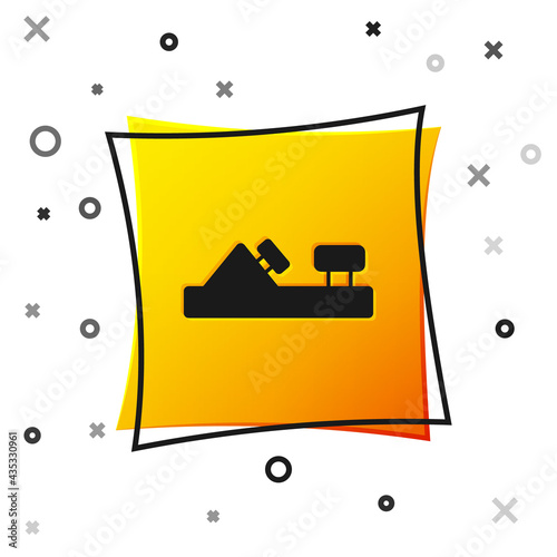 Black Wood plane tool for woodworker hand crafted icon isolated on white background. Jointer plane. Yellow square button. Vector