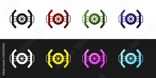 Set Cosmic ship icon isolated on black and white background. Vector