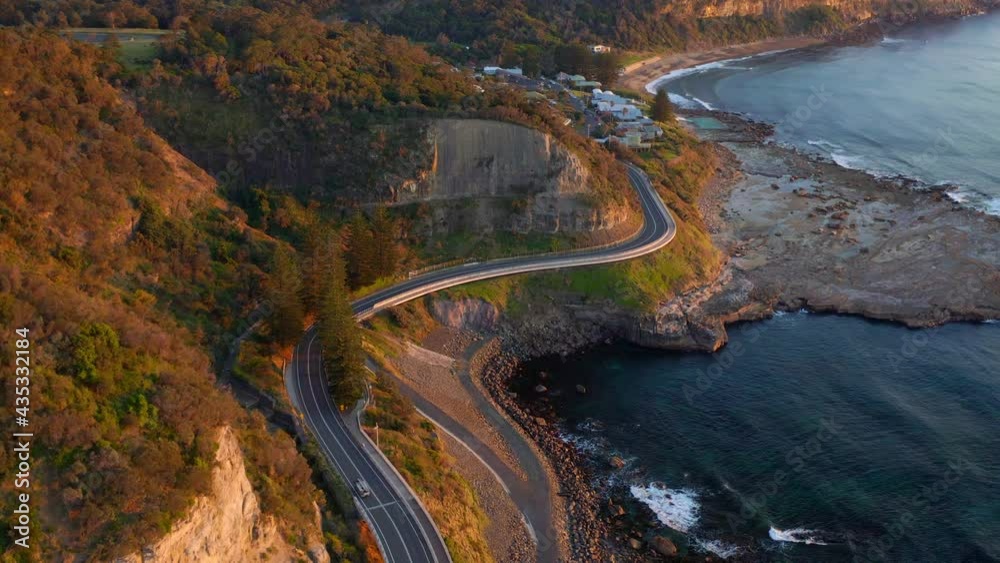 Scenic View Of The Sea Cliff Bridge In The Coast Of NSW Australia - aerial shot Scenic View Of The Sea Cliff Bridge In The Coast Of NSW Australia - aerial shot