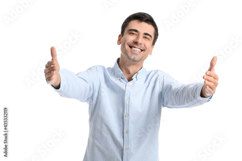 Young man opening arms for ...