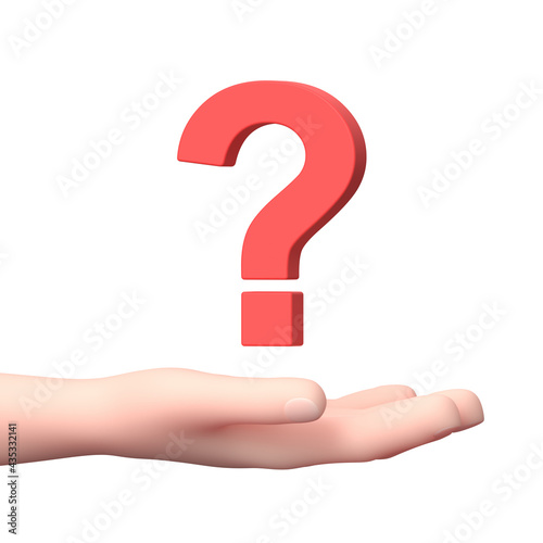 Hand Holding a Question Mark. 3D Cartoon Character. Isolated on White